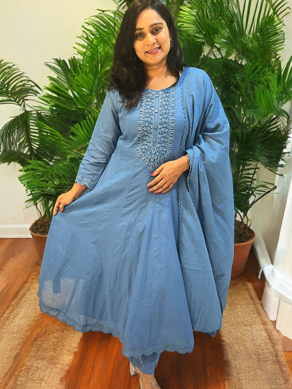 Blue Vinni Mul chanderi Anarkali Suit