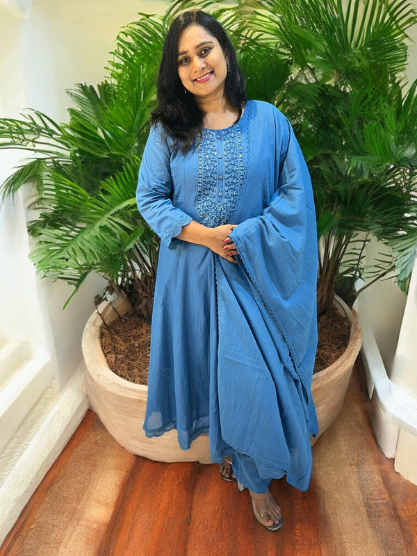 Blue Vinni Mul chanderi Anarkali Suit