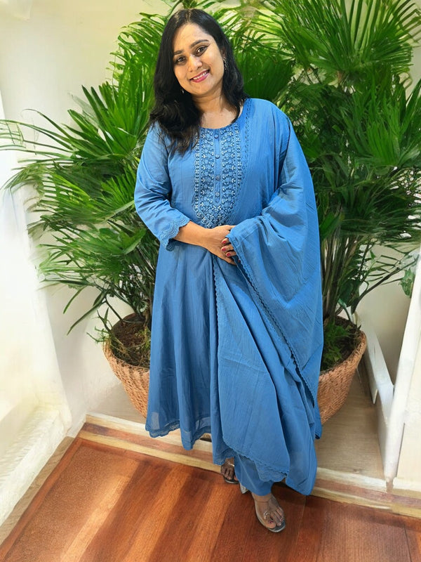 Blue Vinni Mul chanderi Anarkali Suit