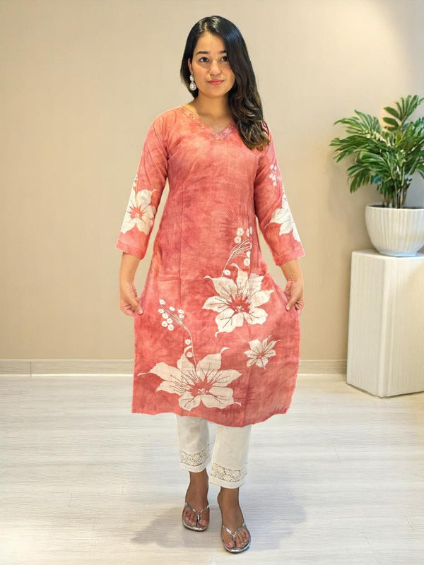 Onion Pink Miya Linen cotton Kurta