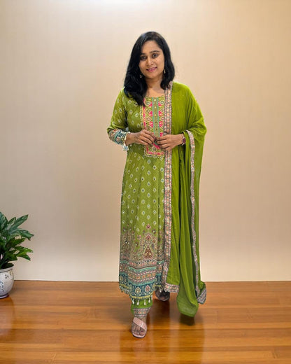 Green Fiza Crepe Anarkali suit set