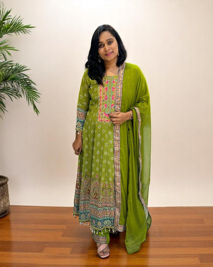 Green Fiza Crepe Anarkali suit set
