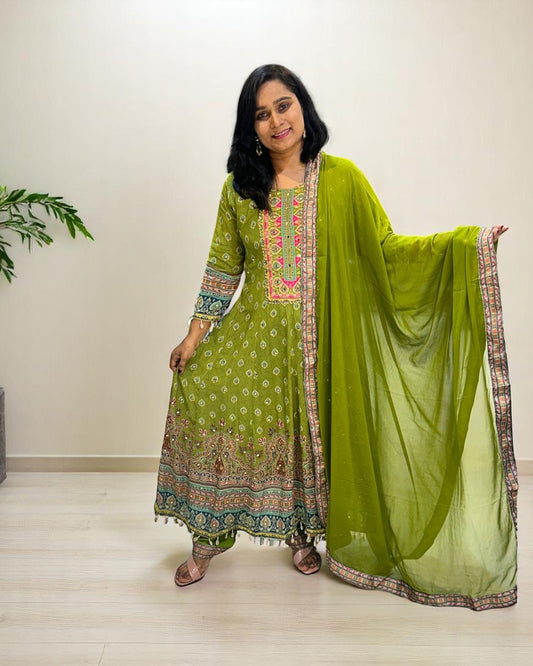 Green Fiza Crepe Anarkali suit set