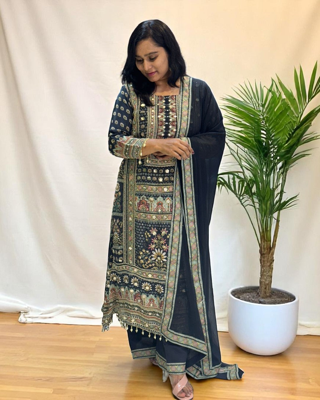 Black Yashita pure crepe Anarkali suit set