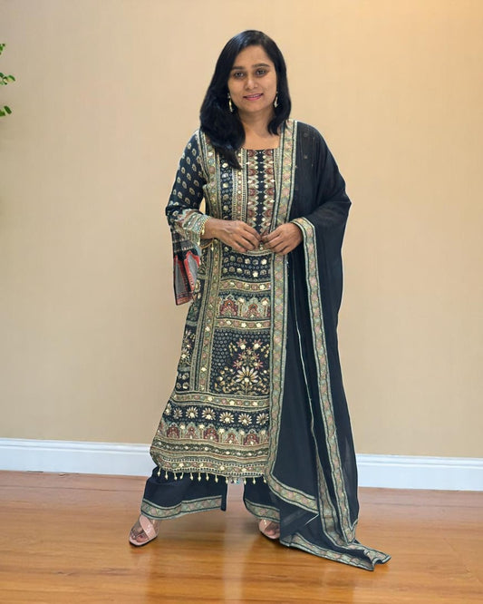 Black Yashita pure crepe Anarkali suit set