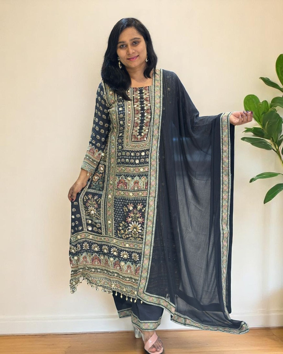 Black Yashita pure crepe Anarkali suit set