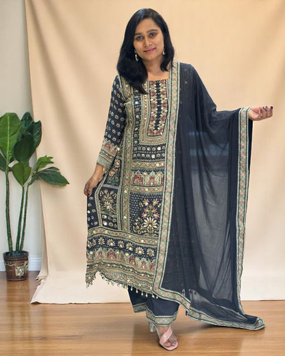 Black Yashita pure crepe Anarkali suit set