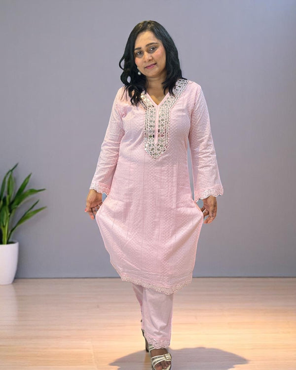 Pink Dolly Schiffli Mirror Kurta set