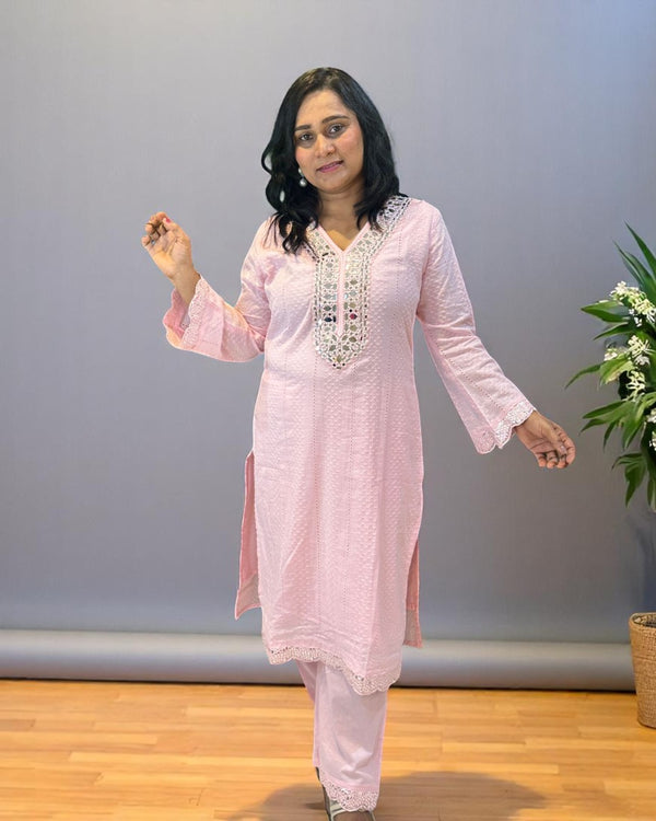 Pink Dolly Schiffli Mirror Kurta set