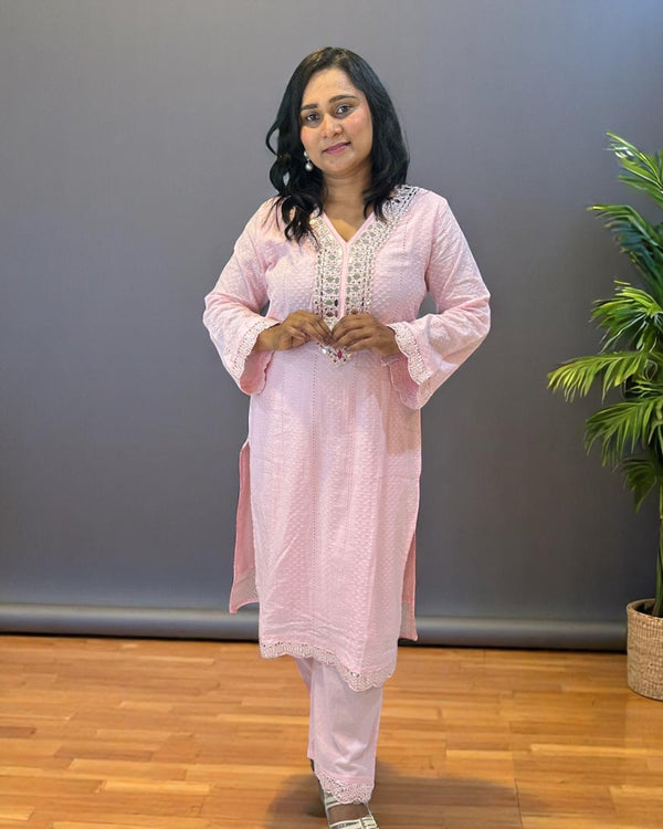Pink Dolly Schiffli Mirror Kurta set