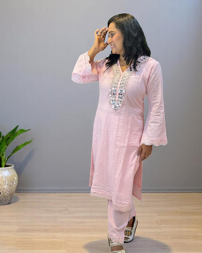 Pink Dolly Schiffli Mirror Kurta set