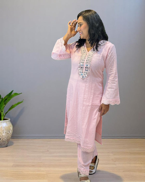Pink Dolly Schiffli Mirror Kurta set