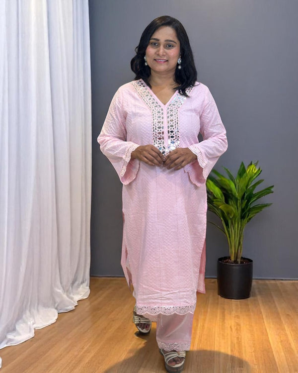 Pink Dolly Schiffli Mirror Kurta set