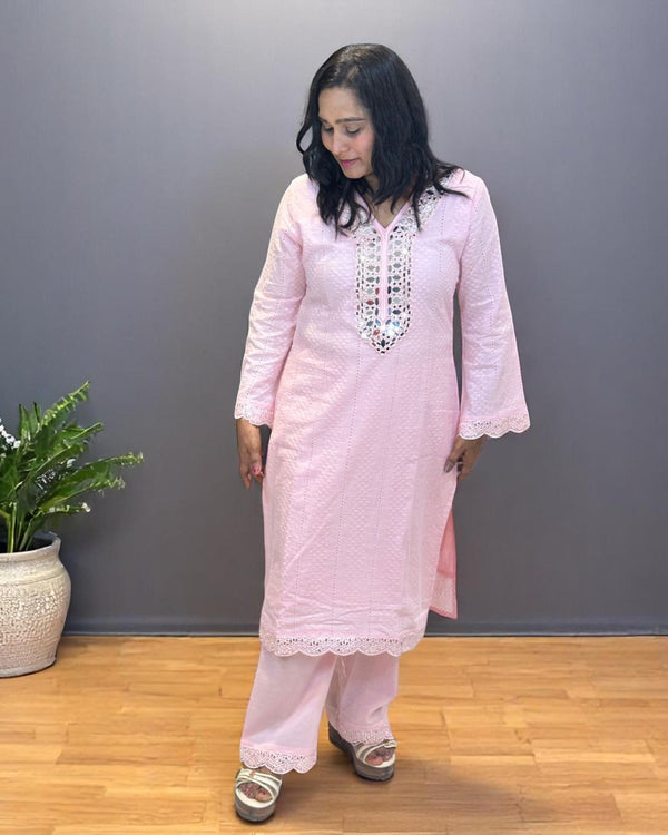 Pink Dolly Schiffli Mirror Kurta set