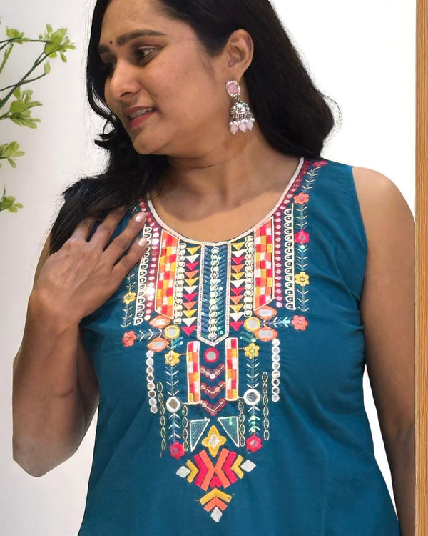 Teal Blue Rhea Boho Cotton Kurta set