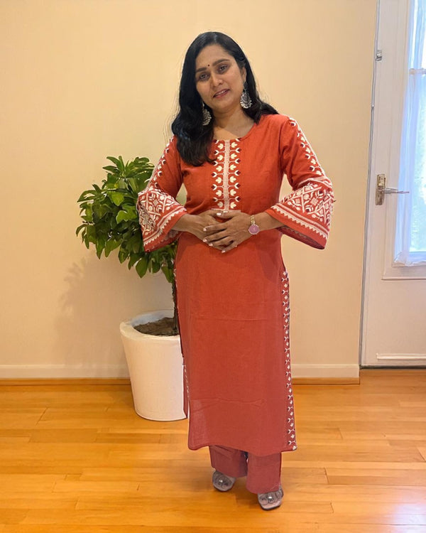 Rust orange Elina Flex cotton Kurta Set