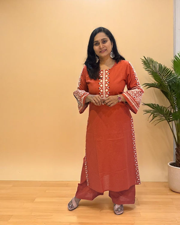 Rust orange Elina Flex cotton Kurta Set