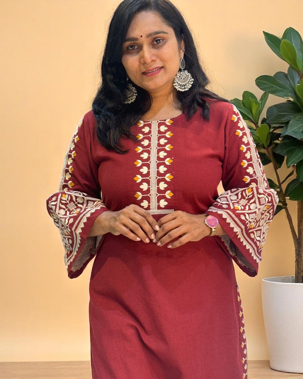 Rust Maroon Elina Flex cotton Kurta Set
