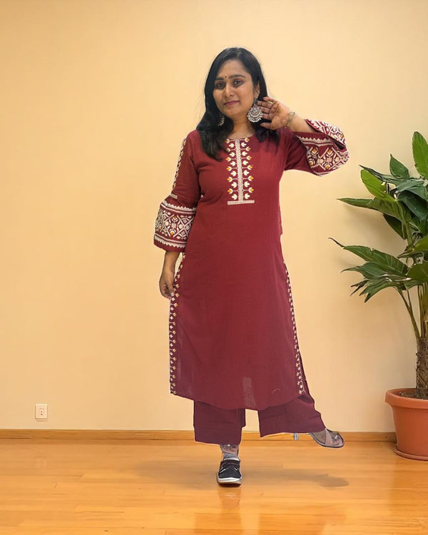 Rust Maroon Elina Flex cotton Kurta Set