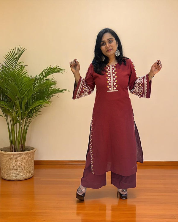 Rust Maroon Elina Flex cotton Kurta Set