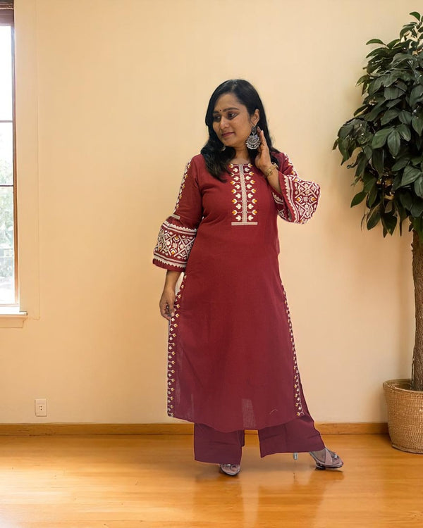 Rust Maroon Elina Flex cotton Kurta Set