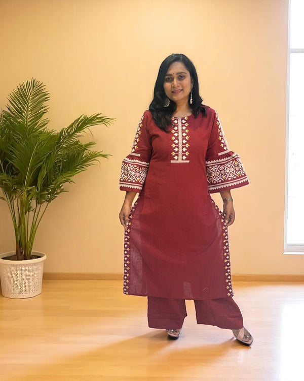 Rust Maroon Elina Flex cotton Kurta Set