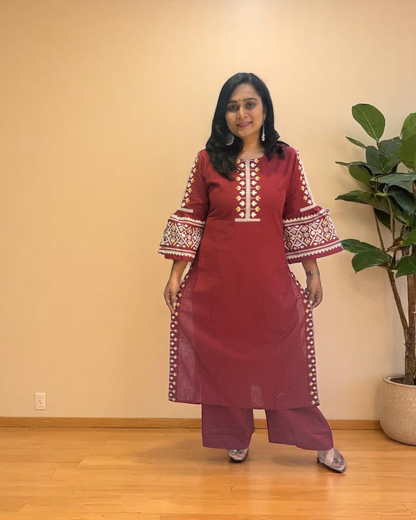 Rust Maroon Elina Flex cotton Kurta Set
