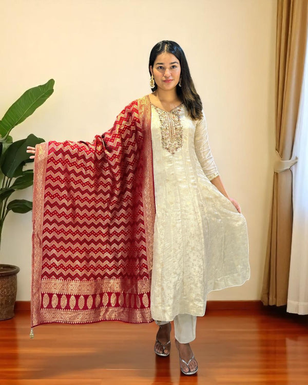 Ivory Janani Tissue silk Anarkali suit set