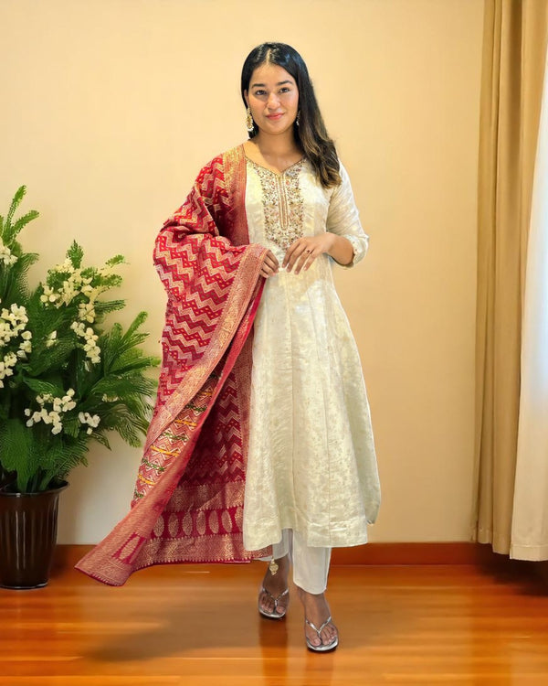 Ivory Janani Tissue silk Anarkali suit set