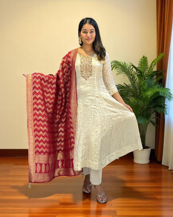 Ivory Janani Tissue silk Anarkali suit set