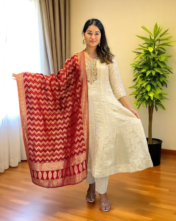 Ivory Janani Tissue silk Anarkali suit set