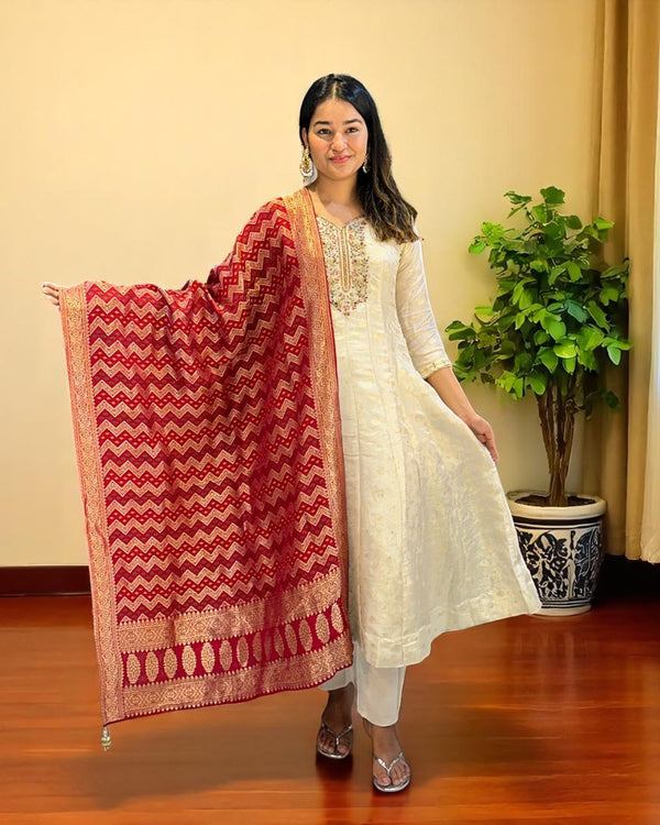 Ivory Janani Tissue silk Anarkali suit set