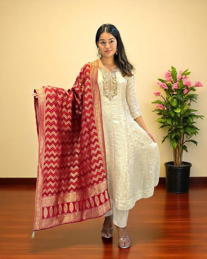 Ivory Janani Tissue silk Anarkali suit set