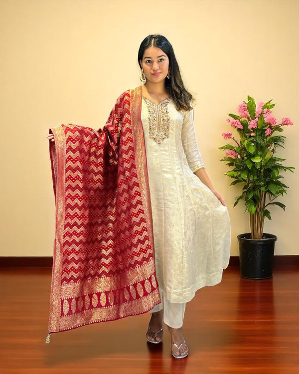 Ivory Janani Tissue silk Anarkali suit set