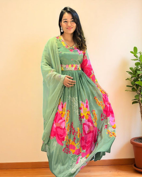 Green Lasita Crepe silk Gown
