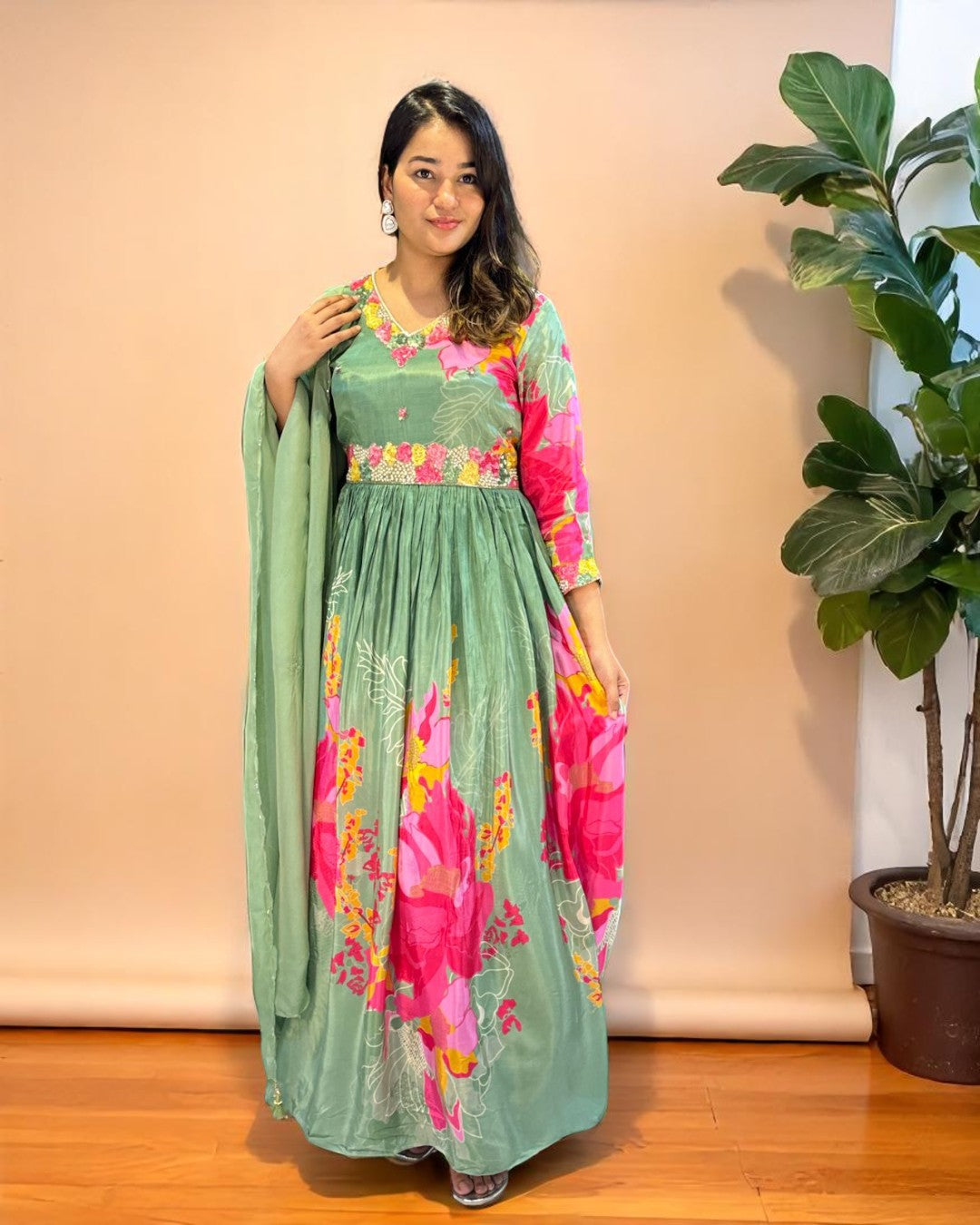 Green Lasita Crepe silk Gown
