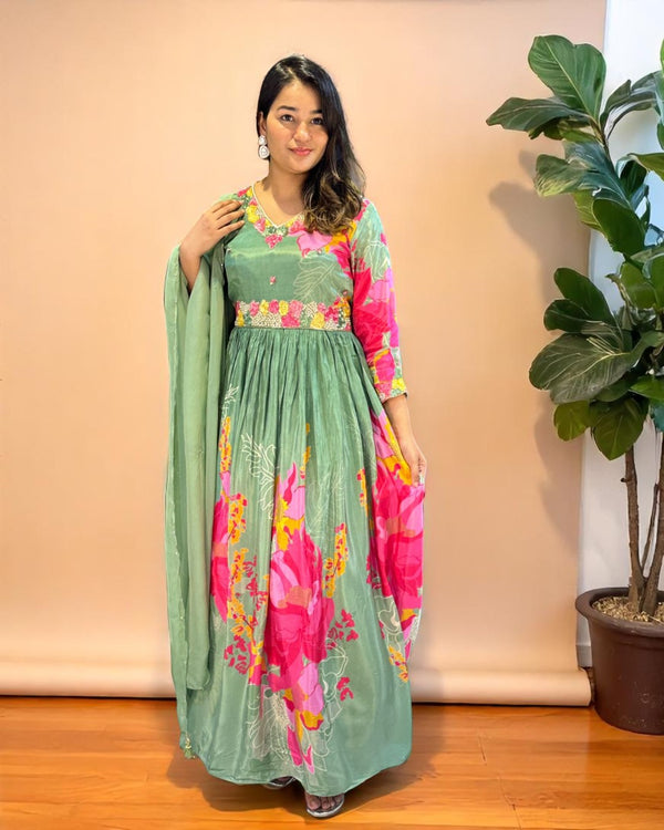 Green Lasita Crepe silk Gown