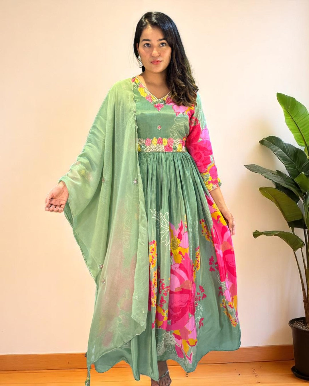 Green Lasita Crepe silk Gown