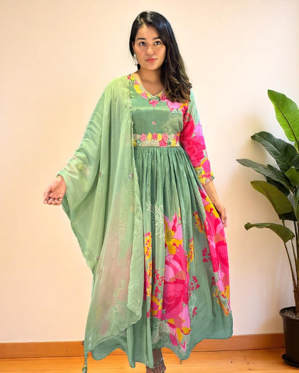 Green Lasita Crepe silk Gown
