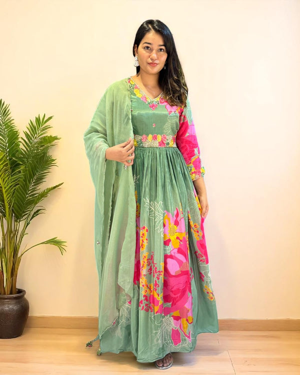 Green Lasita Crepe silk Gown