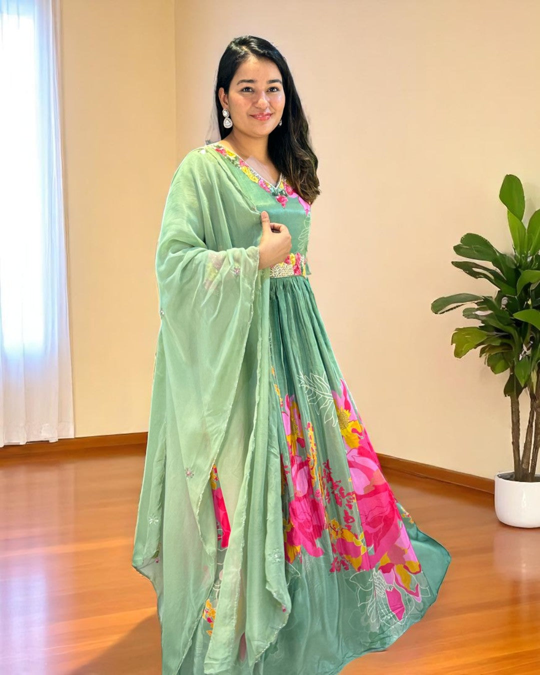 Green Lasita Crepe silk Gown