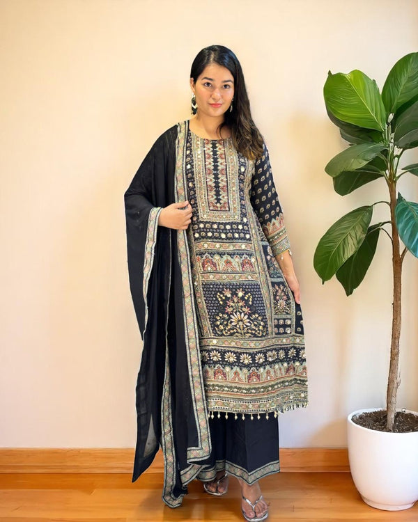 Black Yashita pure crepe Anarkali suit set