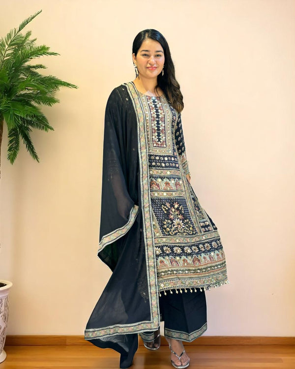 Black Yashita pure crepe Anarkali suit set