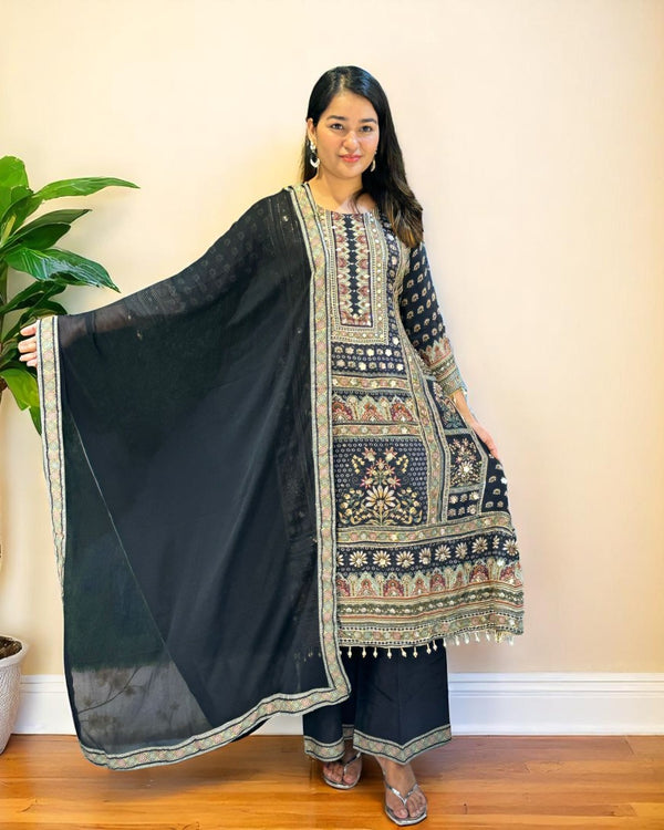 Black Yashita pure crepe Anarkali suit set