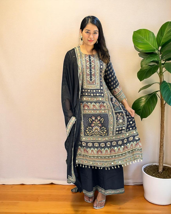 Black Yashita pure crepe Anarkali suit set