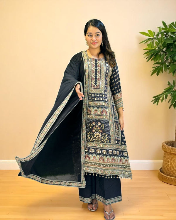 Black Yashita pure crepe Anarkali suit set