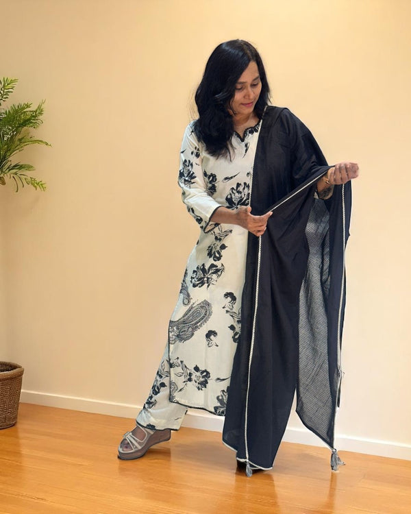 Off White Nuva Cotton suit set