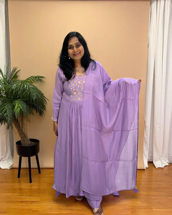 Lavender Prada Mul Chanderi suit set