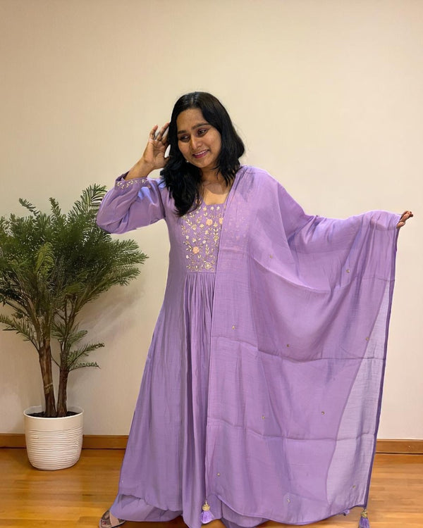 Lavender Prada Mul Chanderi suit set