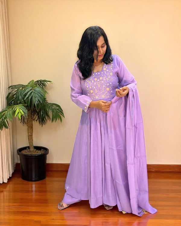 Lavender Prada Mul Chanderi suit set